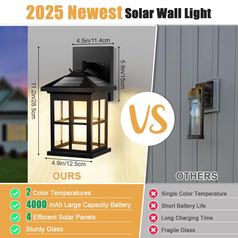 Solar Wall Lights Outdoor, Aluminum Solar Porch Lights Outdoor, Warm White/Cool White Selectable Exterior Waterproof