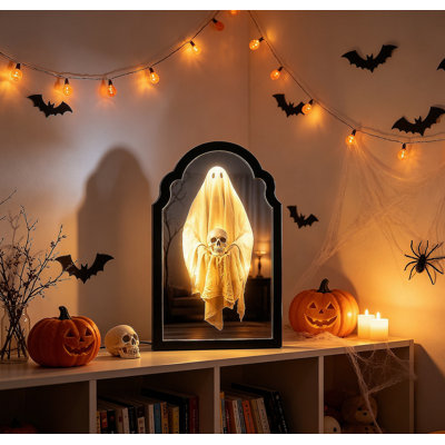 Miroir psychique fantomatique lumineux avec effet sonore terrifiant et changeur de voix - Décoration murale d'intérieur effrayante pour l'Halloween