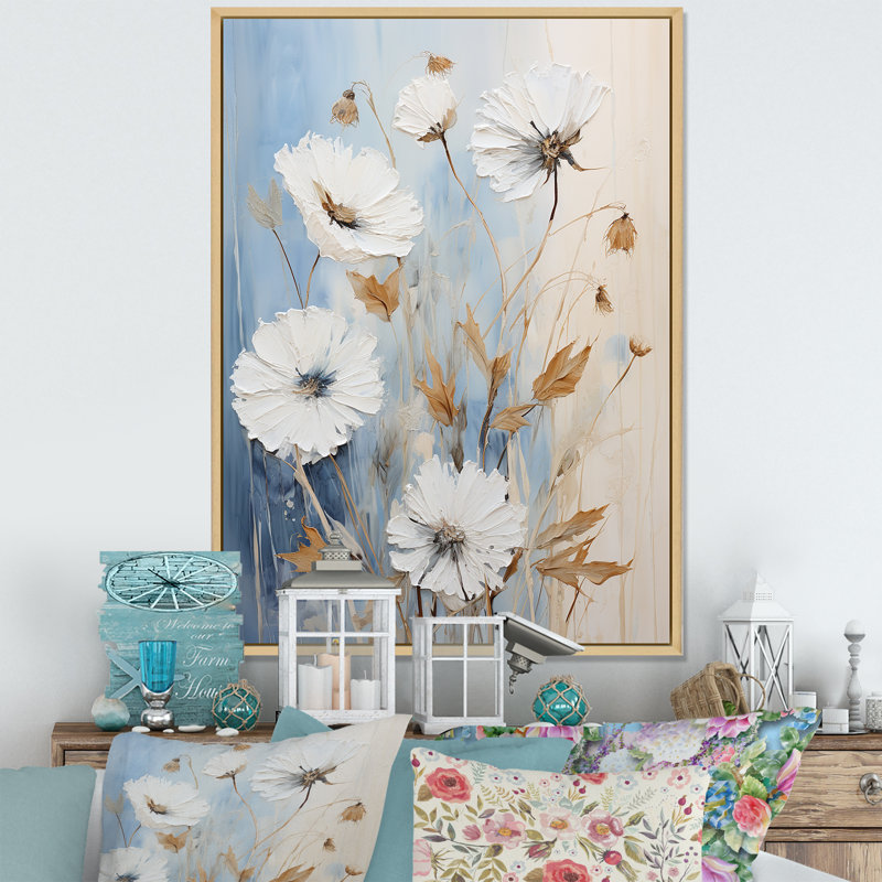 «Minimal Beige and Blue Cornflowers Expression IV», reproduction d'art sur toile, H 20 po x l 12 po x P 1 po