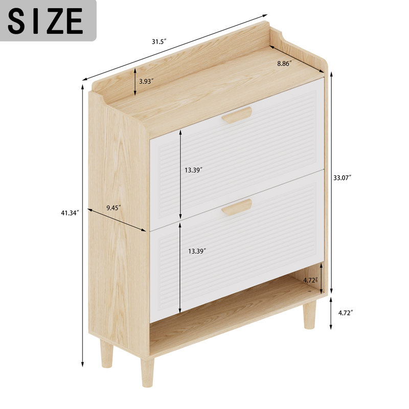 31.5 Inch Nordic Style Shoe Storage Cabinet With 2 Flip Drawers