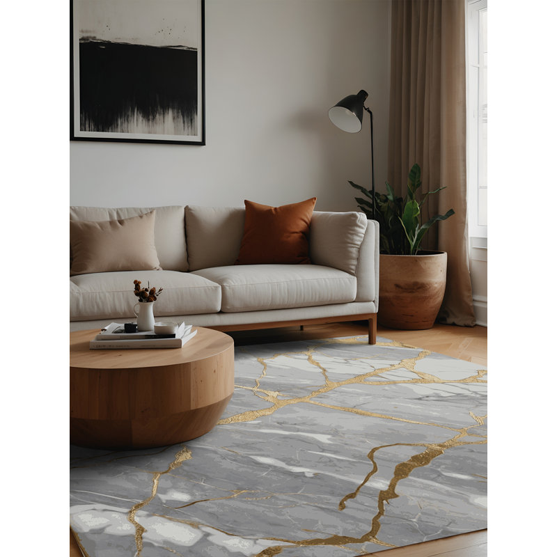 Machine Washable Gray Area Rug, Square 6'