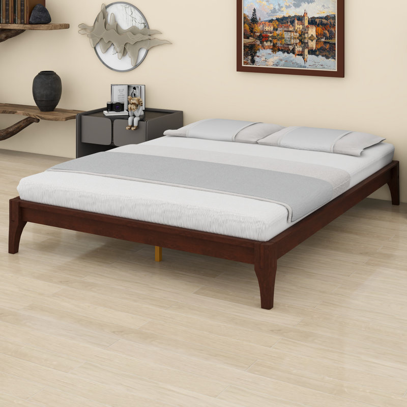 Base de lit plateforme en bois de bambou sec massif avec support en lattes de bois, Chocolat