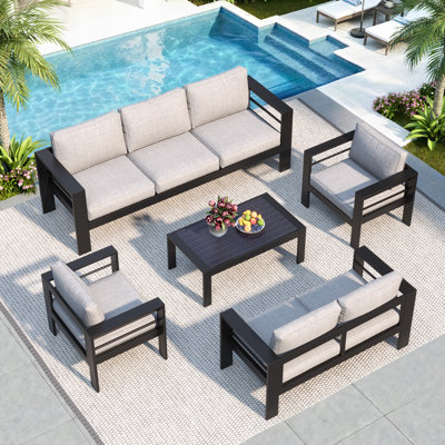   All-Aluminum Outdoor Furniture Set for all Weather, 7-Person Patio Furniture Set with Soft Cushion, 5-Piece Outdoor Patio Set with 3.2" Widened Armrest