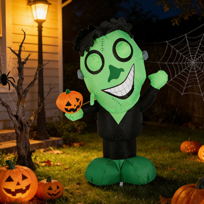 3.9 Foot Tall Lighted Happy Halloween Inflatable Monster Indoor / Outdoor Holiday Blow Up Yard Garden Decoration