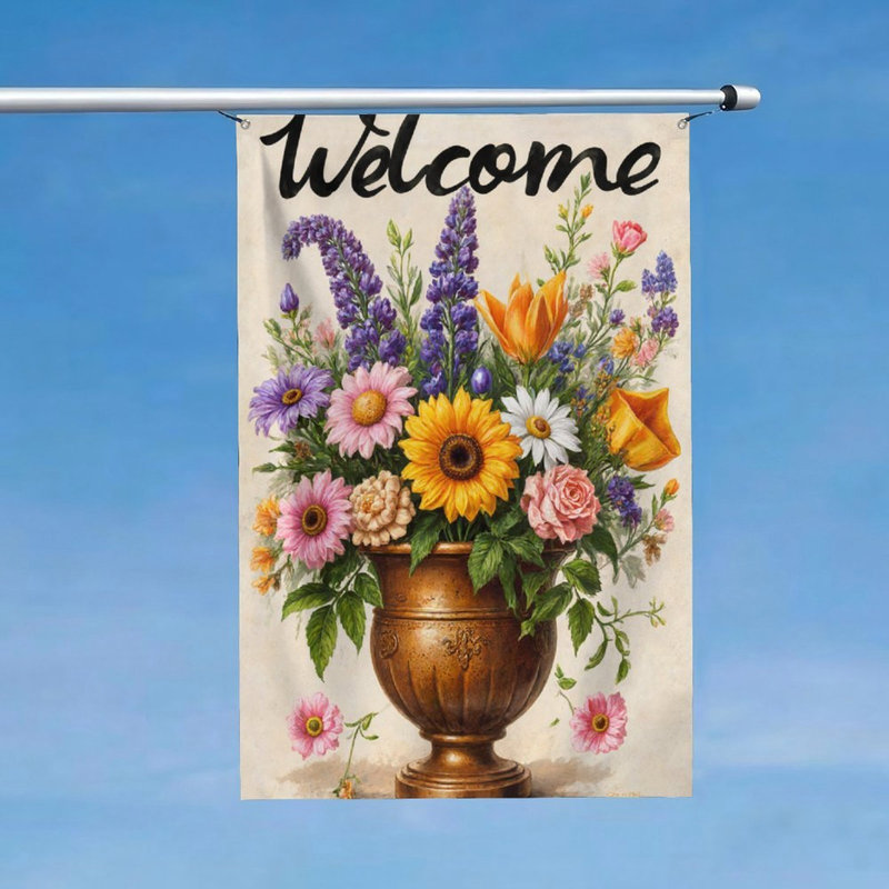 Drapeau d'urne floral rétro pour intérieur et extérieur, L 35 x l 24