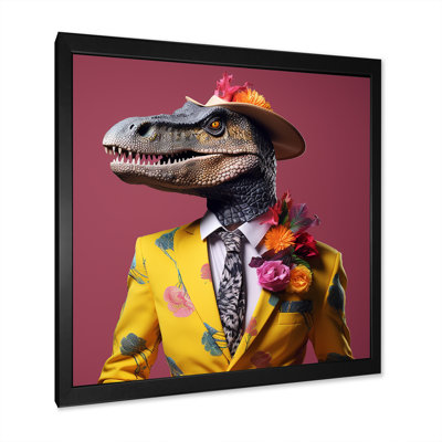 Pink And Yellow Fashion Dinosaur In Suit - Dinosaurwall Art
