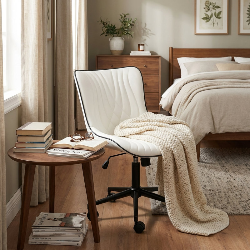 Fauteuil de bureau pivotant en similicuir avec roulettes Brionni, Siège blanc / cadre noir