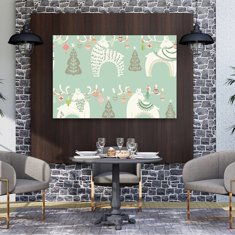 Festive Nordic Reindeer Abstract Deer Winter Landscape Wall Art Print 1 Piece Wrapped Canvas Wall Art, 101.6cm H x 152.4cm W
