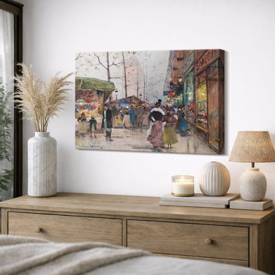 Art de scène de marché de Paris, images de salon, impression d'art sur toile encadrée.