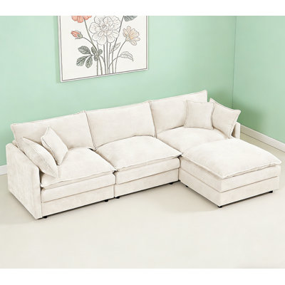 3-Seater Comfy Cloud Couches With Movable Ottoman