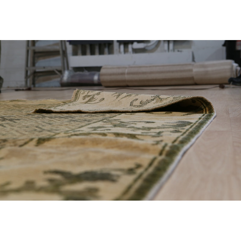 Tapis vert classique en laine noué à la main Elena, Rectangle 13 pi x 18 pi