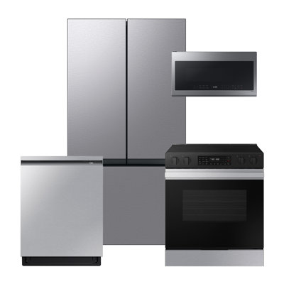Samsung Bespoke Stainless Steel Counter Depth Kitchen Package with Bespoke Counter Depth 24 cu. ft. 3-Door French Door Refrigerator and Electric Range