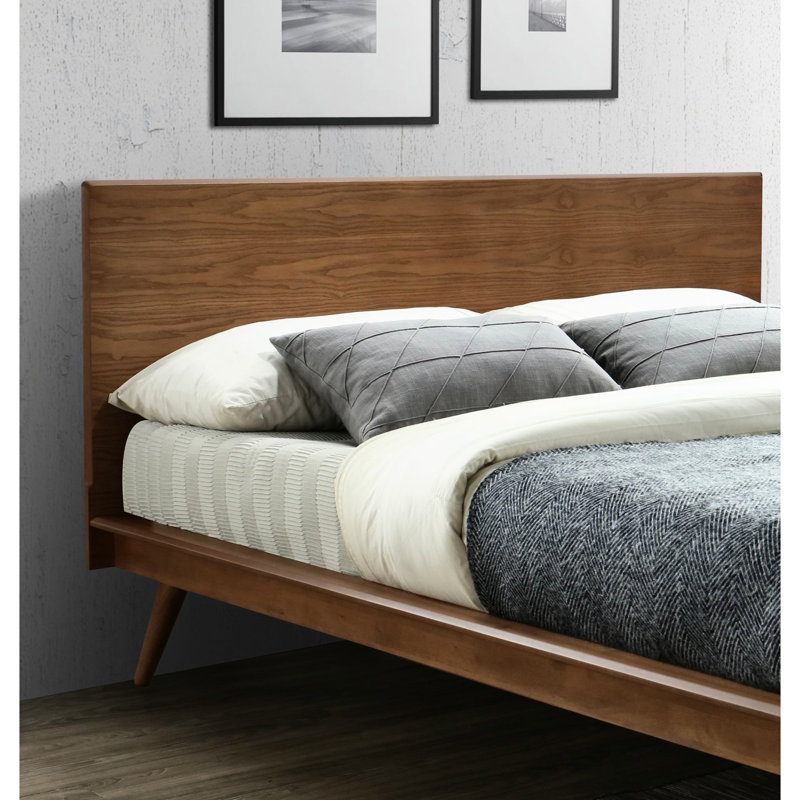 Grand lit plateforme, méthode de fabrication moderne, bois brun, mobilier de chambre à coucher, conception élégante en bois sans sommier, non nécessaire