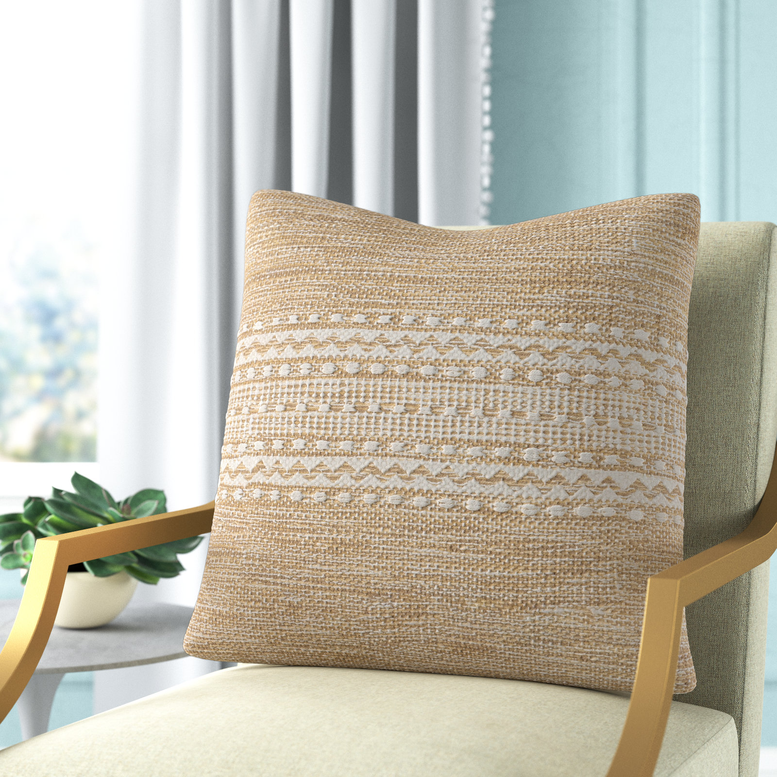 Julian Geometric Cotton Throw Pillow, Tan, Down, 20" x 20"