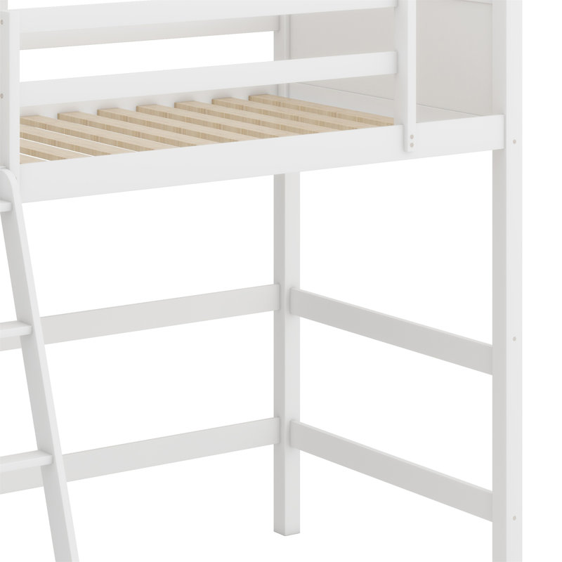Lit mezzanine en bois avec échelle, Blanc
