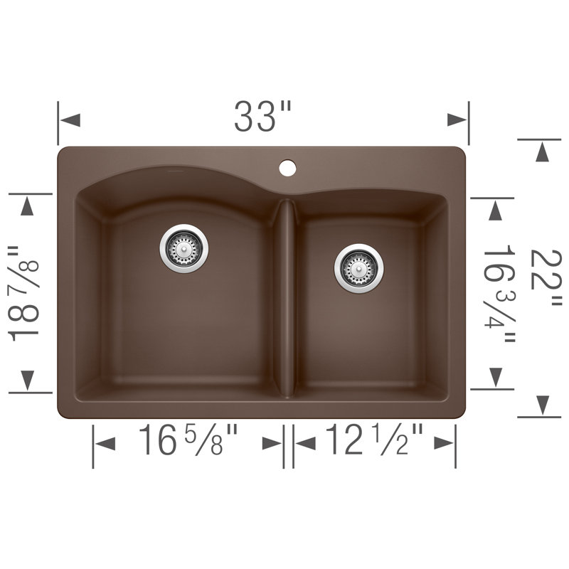 Diamond SILGRANIT 33" L x 22" W Double Bowl Drop-in/Undermount Kitchen Sink, Café