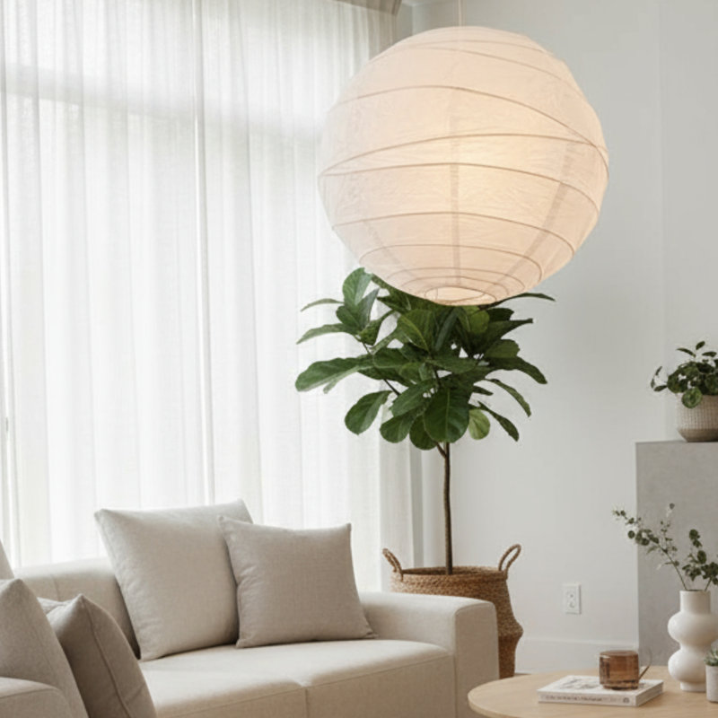 Paper Round Pendant Shade ( Clip On ) in White, 60cm H x 60cm W x 60cm D