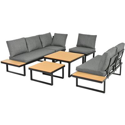 6-Seat Outdoor Corner Sofa Set With 2 Tables - Adjustable Recliner, Galvanized Steel Frame, Modular