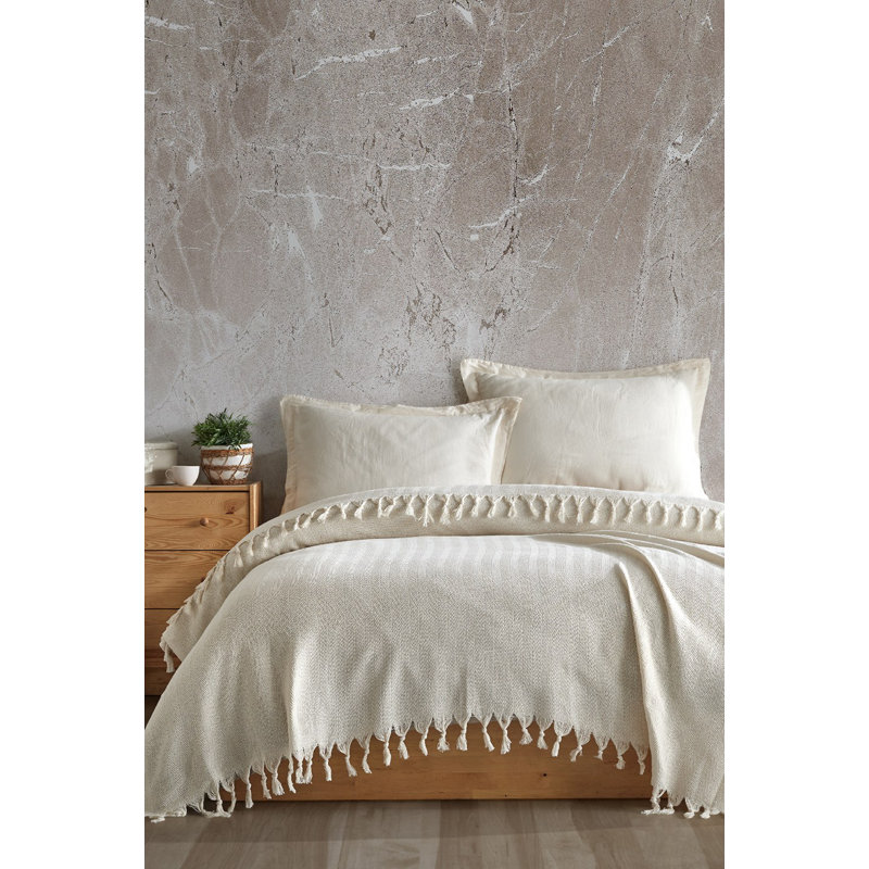 Eco-Friendly Double Pique Blanket, Ecru Color, 79 x 87 inches | 100% Recycled Cotton, 9.9 oz/sq yd | Machine Washable at 104°F | Soft, Durable, and Sustainable Bedding for Cozy Comfort and Style