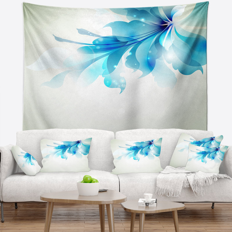 Tendre bleu tapisserie de fleurs abstraites Floral, H 32 po x l 39 po