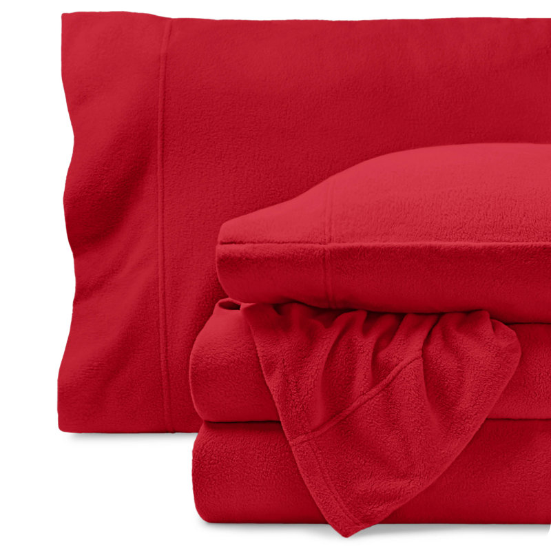 Ensemble de draps en molleton polaire ultra doux de qualité supérieure, Rouge