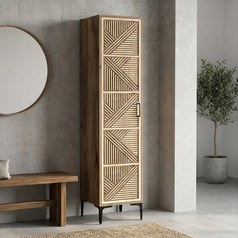 6.6 Ft. Tall Patterned Bathroom Cabinet, Walnut Cream