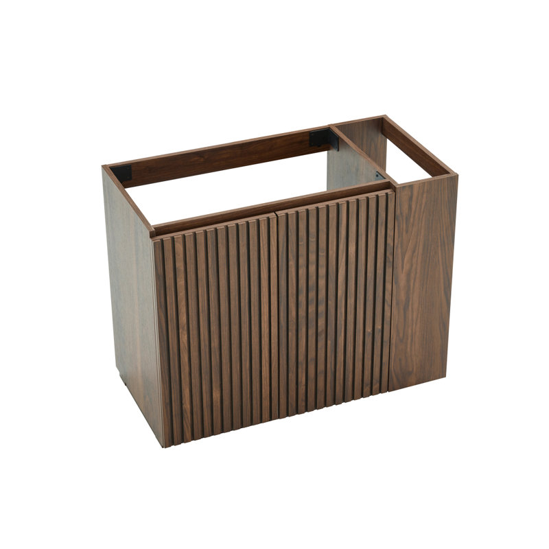 Meuble-lavabo flottant mural de 36 po avec tiroirs noirs doux GALAN pour salle de bain moderne pré-assemblé, Brun