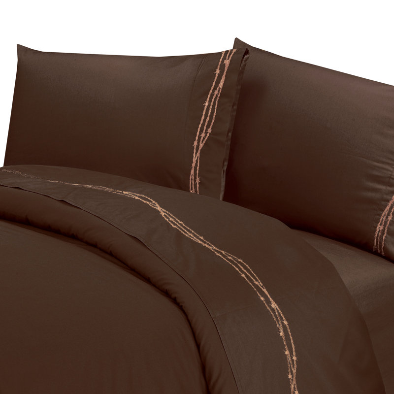 Barbwire Barbwire Embroidery 350 Thread Count Western Rustic Sheet Set, Cream