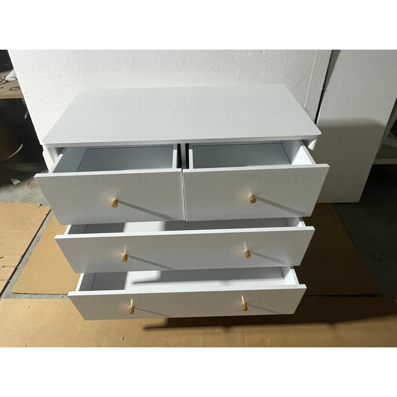 Commode 6 tiroirs pour chambre à coucher, commode blanche sans poignée, commode moderne 6 tiroirs avec rangement large