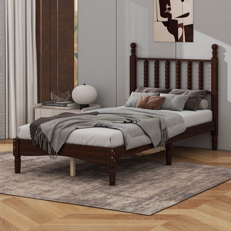 Lit plateforme simple en bois avec tête de lit en forme de gourde, lit plateforme de style rétro, Noyer