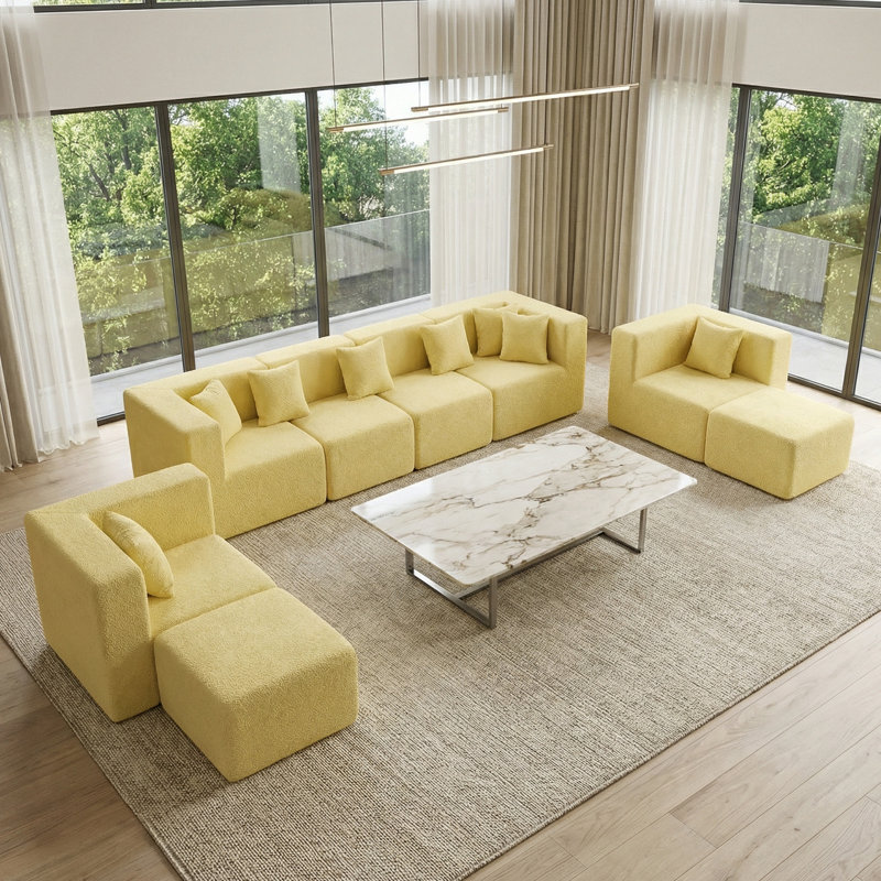 Canapé modulaire Cloud avec 8 coussins Cloud, canapé moderne à 8 places sans os pour le salon, Boucle jaune