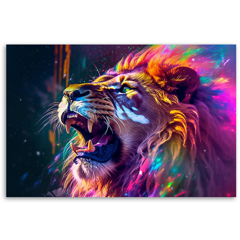 Lion Roaring Neon - No Frame Print on Canvas, 70cm H x 100cm W