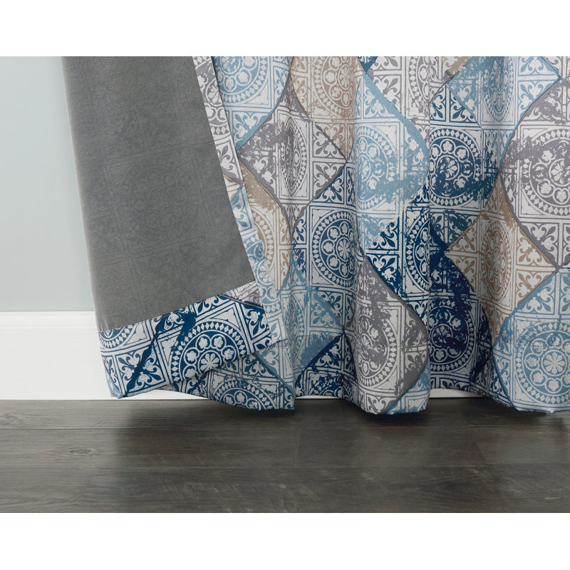 Indigo Medallion Print Room Darkening Grommet Curtain Panel