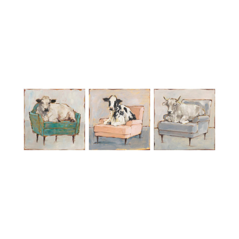 Moo-ving In Triptych - ensemble d'art mural sur toile - Toile tendue (ensemble de 3)