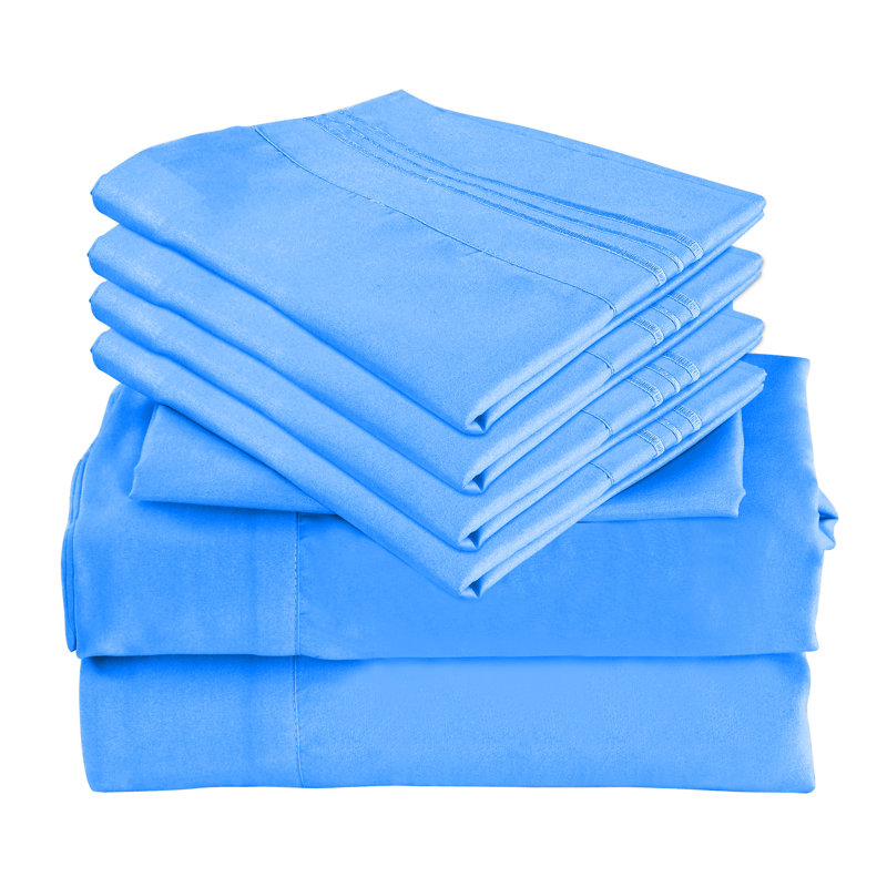 Premium Rayon From Bamboo 6 Pc Sheet Set With Deep Pockets, Cooling, Blue, Twin XL Sheet Set with 2 Pillowcases