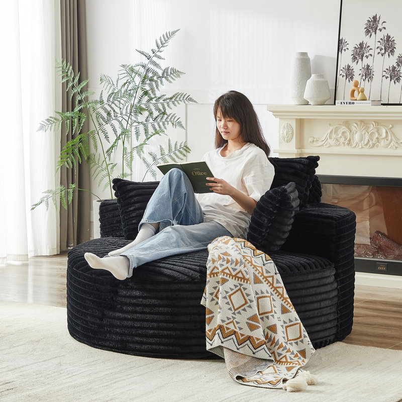 Canapé éponge Boneless, fauteuil-lit moderne moelleux, Velours côtelé noir, 35" H x 55" W x 55" D