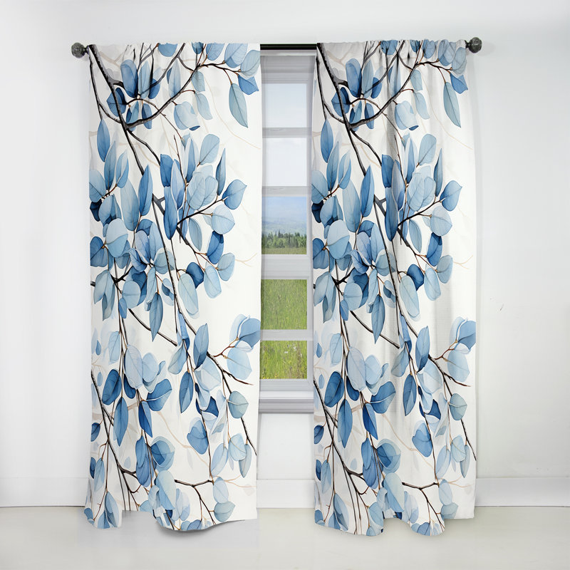Rideau occultant à motif floral bleu et gris - 1 panneau, L 52 po x L 95 po