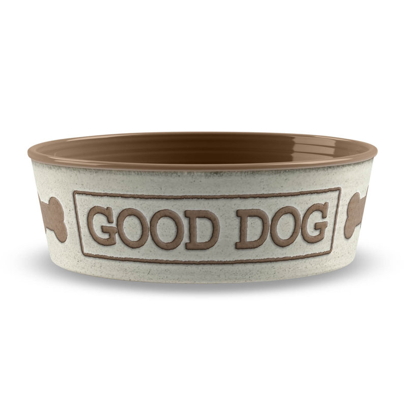 Makayla Anti-Skid Pet Bowl, White/Brown