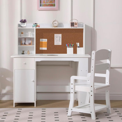Kids Study Desk and Chair Set, Wood Desk with Bookshelf, Bulletin Board, and Storage Cabinets – Ideal for Boys and Girls Ages 3-8 by Lark Manor