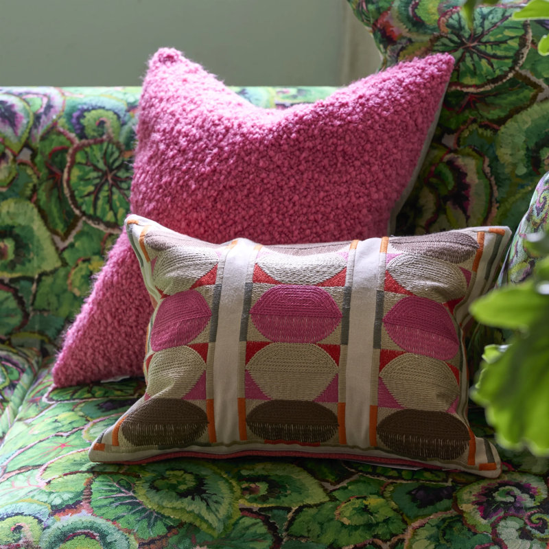 Kushime Embroidered Decorative Pillow, Fuchsia Geometric