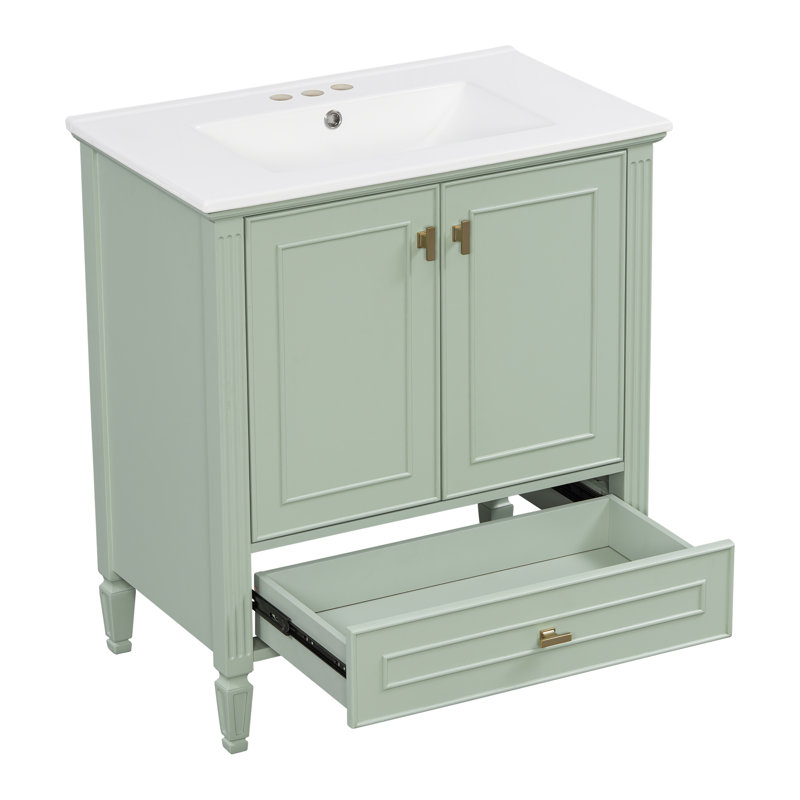 Meuble-lavabo de 30 po avec lavabo, tiroir et structure en bois massif Eliana, Green