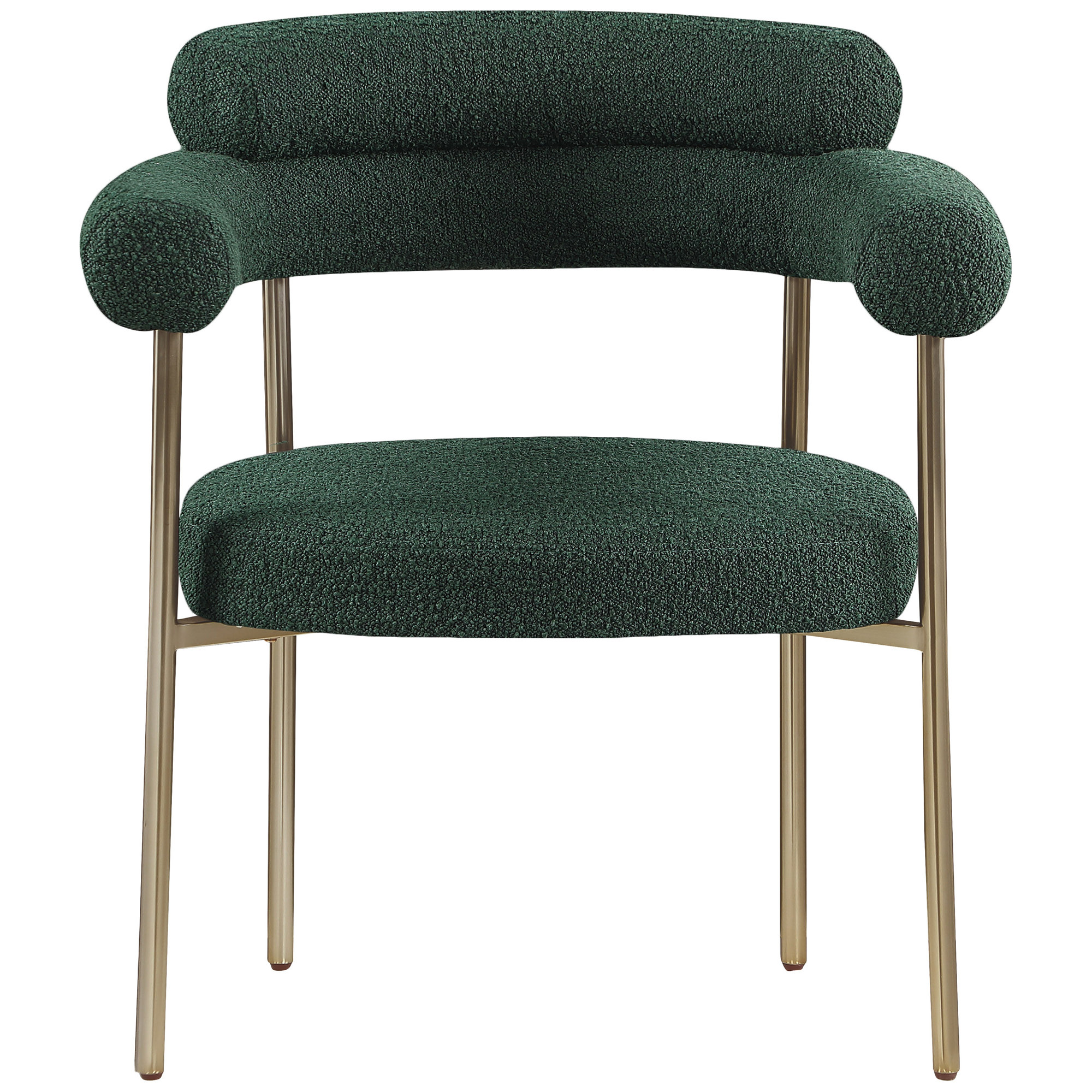 Boucle Upholstered Arm Chair, Green, Brushed Brass
