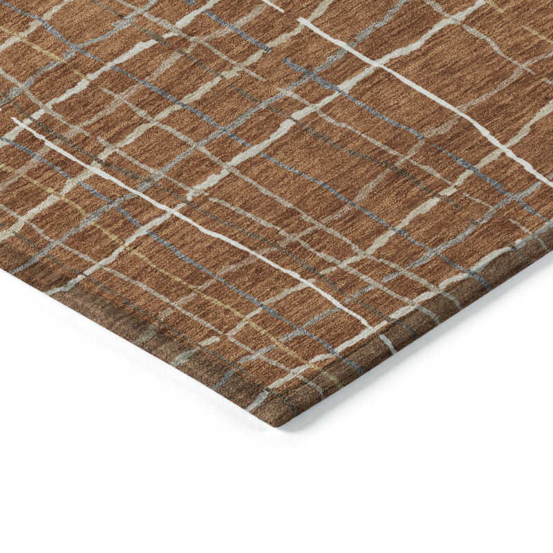 3' X 5' Brown Copper And Gray Striped Washable Indoor Outdoor Area Rug