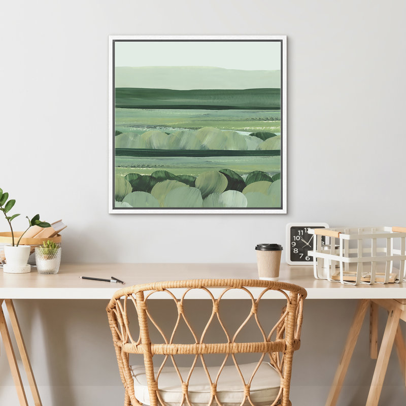 Green Abstract Landscape, 24" H x 24" W, White Floater Frame