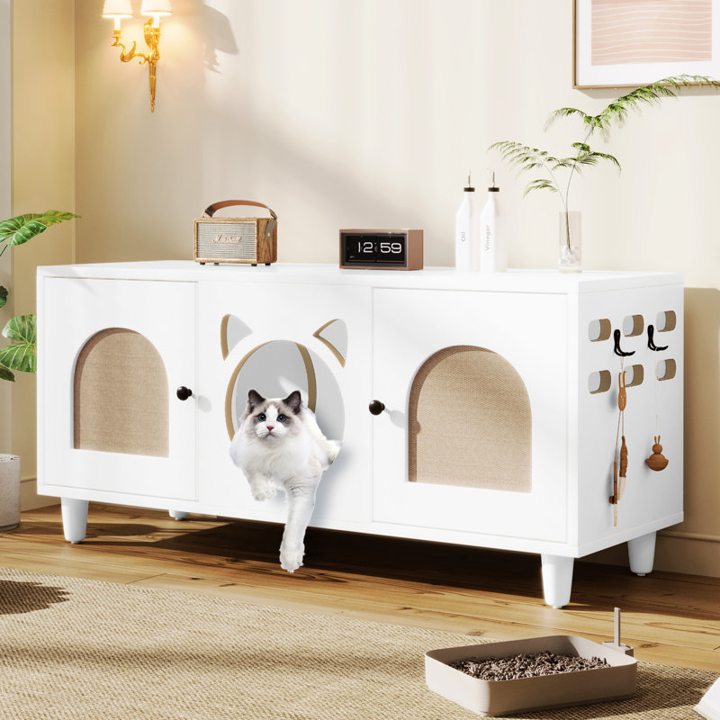 Litière pour chat blanc crème - Design moderne avec construction et crochets