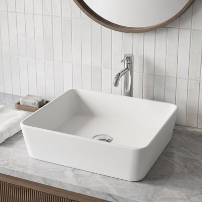 Lavabo de salle de bain rectangulaire fait à la main blanc mat L 18 po x l 14 po x H 5 po Marigold