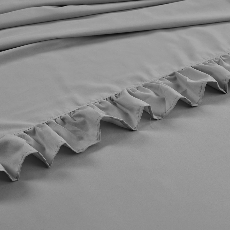 Ensemble de draps en microfibre Reyna Ruffle, Ensemble de draps pour taille de lit très grand a, Gris foncé