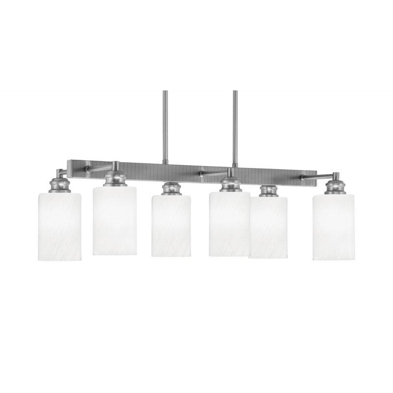 Barre d'éclairage 6 lumières Edge avec verre de marbre blanc 4 po, Nickel brossé