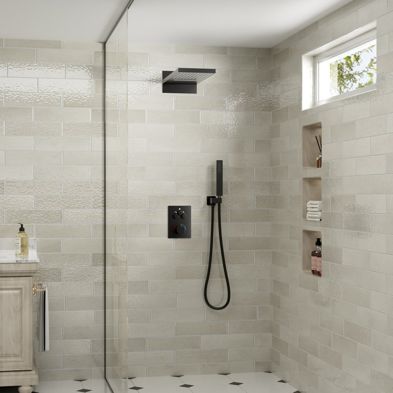 Système de douche thermostatique complet à 3 fonctions avec valve brute, Noir mat