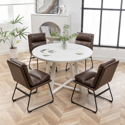 Ensemble de salle à manger 5 pièces avec table à tréteaux et 4 chaises élégantes, blanc vanille